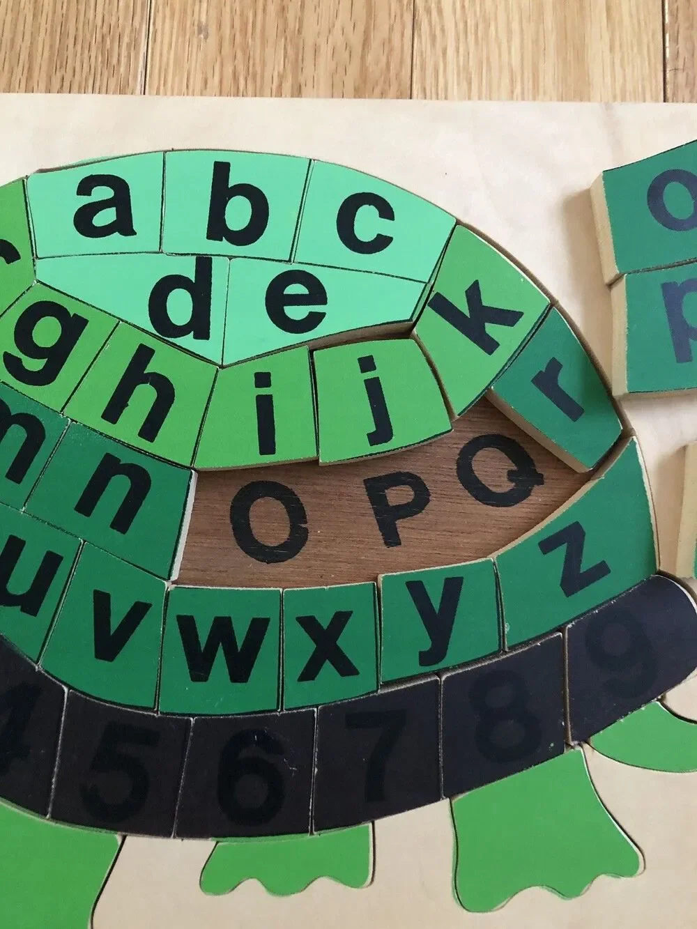 Vintage 1970's Puzzle People‎ Wooden TURTLE Puzzle Alphabet & Numbers 42 Pieces